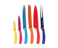 hecef Set di Coltelli Colorati da Cucina - Coltelli Includono Lo Chef Coltello, Coltello da Pane, Coltello Forchetta, Coltello per Affettare, Coltello Multiuso, Coltello da Cucina