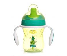 Chicco Training Cup, 1 Bicchiere Antigoccia Bambini 200 ml, Una Tazza 6+ Mesi per Imparare a Bere, con Beccuccio Ergonomico Semi-Soft, Valvola e Manici Rimovibili - Verde/arancione, Colori Assortiti