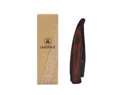 LAGUIOLE - Coltello Pieghevole Lama Nera con Manico in Legno di Pakka - acciaio inossidabile - marrone scuro