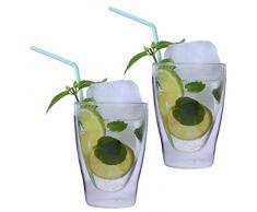 2 tazze da 280 ml, XL, a doppia parete, per latte macchiato/cocktail/tè/succo e acqua, termici, con effetto ondulato, marchio Feelino