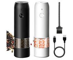 Braoses Macinapepe elettrico e macinapepe USB, ricaricabile, funzionamento automatico con luce LED, funzionamento con una sola mano, meccanismo in ceramica (Bianco)