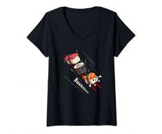 Donna Divertente Sushi Scorrevole Su Bacchette Kawaii Anime Giapponese Cibo Maglietta con Collo a V