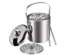 Emsmil Secchiello Ghiaccio in Acciaio Inox Doppia Parete Portaghiaccio con Manico Pinze Coperchio e Filtro Bottiglie Raffreddamento Secchio 3L per Bar Casa Champagne Vino Bevande Barman Famiglie