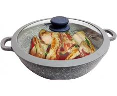 EURONOVITA SRL ITALY Padella,Griglia,Tegame Wok con Manici e Coperchio in Silicone 32 cm Padella Pietra Stone vulcanica Rivestimento in Pietra,Fondo induzione EN-224382