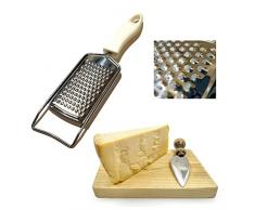 Worldtrade Grattugia per Formaggio Grana Parmigiano, Zester per Limone, Noce Moscata, Zenzero, Cioccolato, Aglio, Verdura, Frutta Acciaio Inox Lavabile in Lavastoviglie Lama a Grata Fine e Grossa