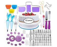 Set Decorazioni Torte Pasticceria,122 Pezzi di Utensili da Decorazione per Torte della Pasticceria Professionale,Supporto per Giradischi Rotante, Spatola Liscia, Adatta per Cupcake Dolci Torta