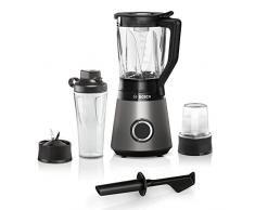 Bosch Elettrodomestici VitaPower MMB6177S - Frullatore con tritatutto, serie 4, 1200 W, 30.000 giri/min, bottiglia To-Go da 0,6 l, lame solide, contenitore da 1,5 l, vetro Thermosafe argento/nero