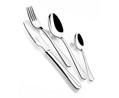 Monix Oslo Set di posate, 75 pezzi, in acciaio inox 18/10, con coltelli da bistecca e valigetta in noce effetto legno.