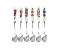 DragonX2 Acciaio Inox Maniglia in Ceramica Cucchiaino 6PCS Lucidato a Specchio - Ideale per caffè,Manico in Ceramica Cucchiaino da Dessert in Acciaio Inox Cucchiaino da caffè per caffè,Gelati,Dessert