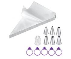 LUOHONG Sac à poche usa e getta, 150 pezzi, dimensioni sac à poche usa e getta, 6 beccucci, 1 frizione per beccucci, 5 anelli in gomma, accessori da forno, decorazione per cupcakes
