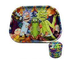 COMBO !!! Set Set Set Vassoio Rick e Morty in ferro solido + Grinder abbinato in 4 pezzi macinaspezie Zinche (18 x 14 cm 40MM)