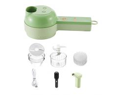 TEBI Set di tagliaverdure elettrico a mano 4 in 1 Tagliaverdure per aglio Mini affettatrice e tritacarne per cucina Ausiliaria Affettatrice 4 in 1 Set di tagliaverdure elettrico portatile