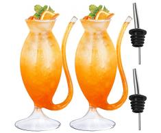 Set di 2 bicchieri da vino, per Porto e Martini, 240 ml, bicchieri di vetro trasparenti, stile vampiro/creativo, con cannuccia per bere, per cocktail, succo, vino, whisky, per casa, bar