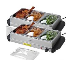 Jago Scaldavivande Elettrico per Buffet - Temperatura Regolabile 45-85°C, Acciaio Inossidabile, Coperchio Trasparente, Modello a Scelta - Chafing Dish, Buffet Server, Food Warmer (Set di 1, 2x1.5L)
