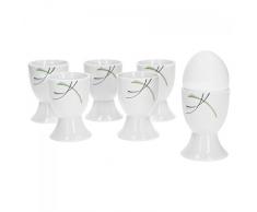 Set DI 6 portauova Donna 4,8 cm - porcellana bianca con linee - decorazione in nero, grigio e verde