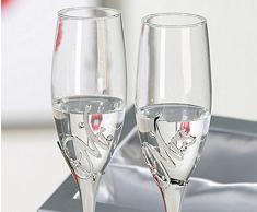 Casa blanca - Set di 2 bicchiere per champagne Mr, + Mrs. in metallo/vetro , Argento in argento confezione regalo altezza 27 cm , Diametro 7 cm