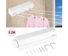 FTVOGUE 4 Linee Vestiti Airer a Scomparsa per Stendibiancheria a Torre Lavaggio Abiti Appendiabiti Mobile Rack Regolabili per Lavanderia Montaggio a Parete per Interno