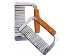 MOACC Coltello a fetta di patate, Affettatrice di verdure con manico di legno tagliato patate ondulate, 2 pezzi di taglierina ondulata in acciaio inossidabile, per patate, carote, frutta, verdura