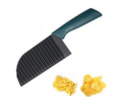 Lamkrtlp Taglia Patate, Coltello Ondulato in Acciaio, Multifunzione Taglierina per Patate, per Frutta, Verdura, Patate (Nero)