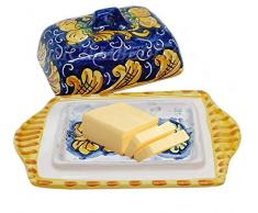 sicilia bedda - PORTABURRO in Ceramica SICILIANA Decorazione Maioliche - Burriera Rettangolare Realizzata Interamente a Mano