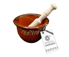 Ceramica rambalena | Mortaio cucina | Mortaio in ceramica | Mortaio con pestello | Mortaio in terracotta rossa | 100% decorato a mano | 15 x 15 x 10 cm