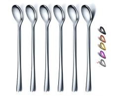 HOMQUEN Cucchiaio a Manico Lungo, Mescolatore Per Caffè, Cucchiaino da Caffè in Acciaio Inossidabile Premium, Cucchiaino Per tè Freddo, Cucchiaio Per Gelato, Cucchiaio Per Mescolare Cocktail (Argento)