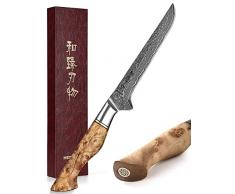 HEZHEN Damasco Coltello per Disosso, Acciaio di Damasco Coltello per Filetti, Manico in Legno di Sicomoro Figurato