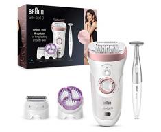 Braun Silk-épil 9 Depilatore Donna, Epilatore Elettrico Donna con Testina Radente e Rifinitore, Cappuccio Massaggiante, Idea Regalo, 9-980 Bianco e Rosa