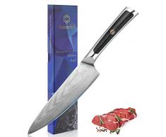 Sunnecko Coltelli da Cucina 16,5 cm Damasco Professionali Coltelli Gyuto Chef Coltelli Giapponesi Coltello Affilato per Carne e Verdure, Acciaio Damasco VG10, Impugnatura ergonomica G10 -Serie Elite