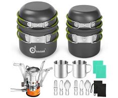 Odoland 16 pez Set di Pentole per Stoviglie da Campeggio incl. 2 x Campeggio Padella, 2 x Pentola Campeggio, Fornello da Campeggio e 2 x Tazza Campeggio - Gavette Campeggio Kit