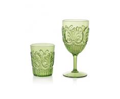 Montemaggi Barocco Set Calice e Bicchiere, Cristallo Sintetico, Verde, 2 UnitÃ
