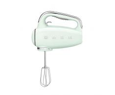 Smeg, Sbattitore Elettrico HMF01PGEU, 9 Livelli di Velocità, Funzione Turbo, Sistema di Avvio Smooth Start, 4 Fruste, 2 Ganci Impastatori e Avvolgicavo in Dotazione, 250W, Verde Pastello