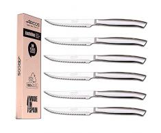 Arcos - Set di coltelli da bistecca, 6 pezzi, in acciaio inox, lama 110 mm, manico rotondo e forma ovale, monoblocco, confezione ecologica (6 pezzi)