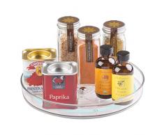 mDesign Piatto girevole porta spezie – Vassoio porta barattoli e spezie, per pepe, olio e conserve – Organizer girevole in plastica priva di BPA e acciaio perfetto per la credenza – trasparente e blu