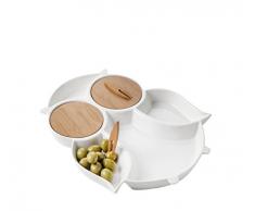 BRANDANI ANTIPASTIERA GUFO PORCELLANA BIANCA C/ OCCHI 2 FORCHETTE BAMBOO