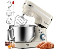 Impastatrice Planetaria,Vospeed 1000W 5.5 Litri Robot da Cucina con frusta, gancio per impastare, frusta per dolci,ciotola di acciaio inossidabile,Coperchio Paraspruzzi(bianco)