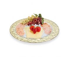 Relaxdays Vassoio da Portata, con Bordo Dorato, in Vetro, Piatto per Stuzzichini Formaggiera Ø 36 cm, dorato trasparente