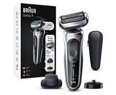 Braun Series 7, Rasoio Elettrico Barba, Custodia da Viaggio, Accessori Inclusi, con Testa e Lame Flessibili, Base di Ricarica, Idea Regalo, 71-S4200cs Argento