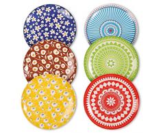 Set Piatti Piani Colorati Ceramica - Servizio di Piatti Porcellana da 6 Persone - Piatti Grandi da Tavola per Cena - Piatto Piano Cucina Moderni Design - Adatto per Microonde e Lavastoviglie - 25,4 cm