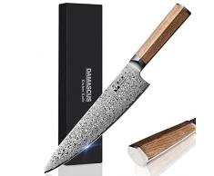 FUJUNI Coltello Chef Damasco Coltello da Cuoco 20CM - 67 Strati VG10 Acciaio al Carbonio Alto- Coltello da Cucina Professionale con Manico in Legno Naturale