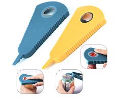 2 Pezzi Apriscatole Manuale, 3 in 1 PVC Portatile Multifunzionale Apribottiglie, Apribottiglie di Birra, Cucina Attrezzo - Blu e Giallo
