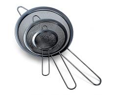 Set 3 pezzi colino a maglia fine nera, setaccio per farina nera per dolci, Clander in acciaio inossidabile, colino per tè Matcha nero, separatore per sugo, colini per pasta con setaccio Stasher