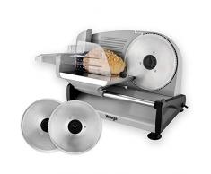 Venga! VG AS 3005 - Affettatrice elettrica universale in acciaio INOX, 2 lame intercambiabili, regolazione dello spessore di taglio fino a 15 mm, 200 W, colore: Argento