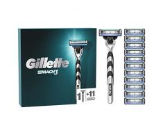Gillette Mach 3 Rasoio Uomo, Lame Rasoio a Mano Libera, 1 Manico e 12 Lamette da Barba da 3 Lame, con Striscia Lubrificante, Fino a 15 Rasature con 1 Testina