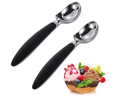 Rkllejs 2 Pezzi Cucchiaio di Gelato, Cucchiaio di Gelato in Acciaio Inox, Porzionatore da Gelato, Viene Fornito con Un Comodo Manico in Plastica, per Gelato, Frutta, Melone, Sorbetto