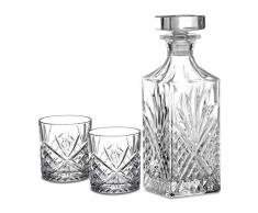 Amisglass Bottiglie e Bicchieri Whisky Set, Decanter da Whiskey e Bicchieri da Whisky in Vetro Cristallo Premium, 100% Senza Piombo, Set 3 Pezzi - 1 Bottiglia (900 ml) e 2 Bicchieri (300 ml) (T4)