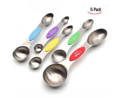 LHKJ Set di 5 misurini,Cucchiaio Dosatore in Acciaio Inox con Doppio Formato Utensili da Cucina per Cucinare e Condire