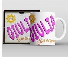 Tazza personalizzata con nome in ceramica e box in legno compreso. Regalo simpatico bambini adulti colazione good morning