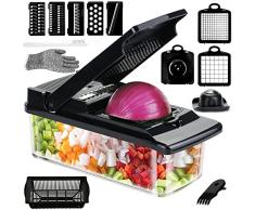 Mandolina per Verdure, IDIQIB 15 in 1 Affettaverdure e Mandolini da Cucina Manuale Multifunzione Con 7 Lame Regolabili per Affettare, Tagliaverdure Professionale per Affettare - Nero