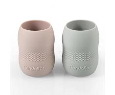 PandaEar 2 Pezzi 100% silicone bicchiere bambino neonato, piccola tazza bambini antigoccia bicchiere di apprendimento, adatta al forno a microonde, lavabile in lavastoviglie (rosa/grigio)